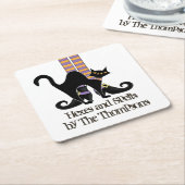 黒猫かわいいハロウィンの魔女お洒落 スクエアペーパーコースター (アングル)