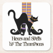 黒猫かわいいハロウィンの魔女お洒落 スクエアペーパーコースター (正面)