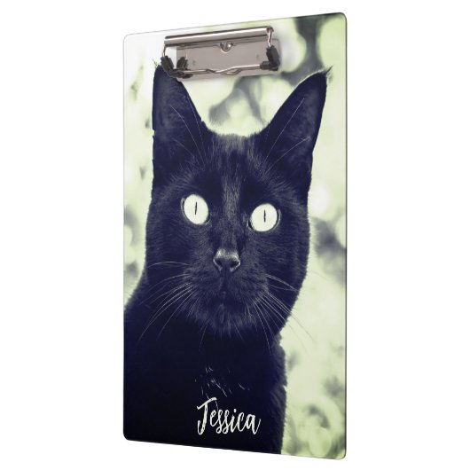 黒猫かわいい動物の写真パーソナライズされた名 クリップボード (左)
