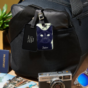 黒猫かわいい動物の写真パーソナライズされた名 ラゲッジタグ