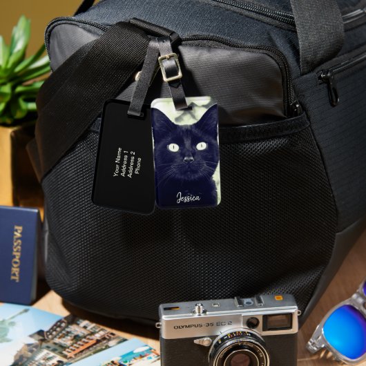 黒猫かわいい動物の写真パーソナライズされた名 ラゲッジタグ (正面&裏面)