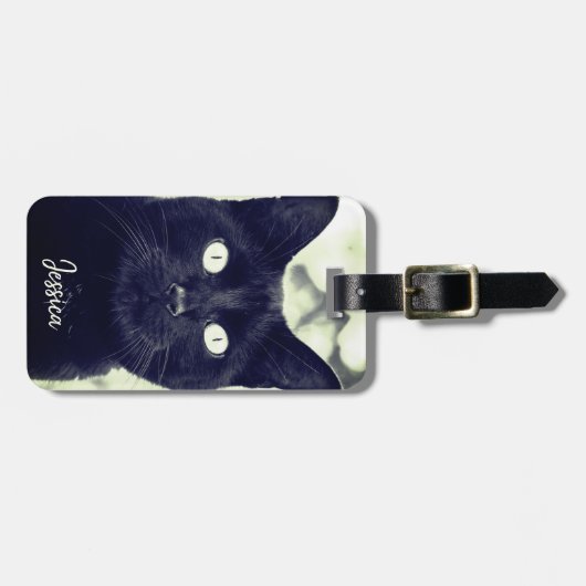 黒猫かわいい動物の写真パーソナライズされた名 ラゲッジタグ (正面横)