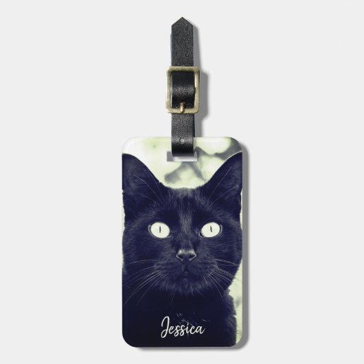 黒猫かわいい動物の写真パーソナライズされた名 ラゲッジタグ (正面縦)