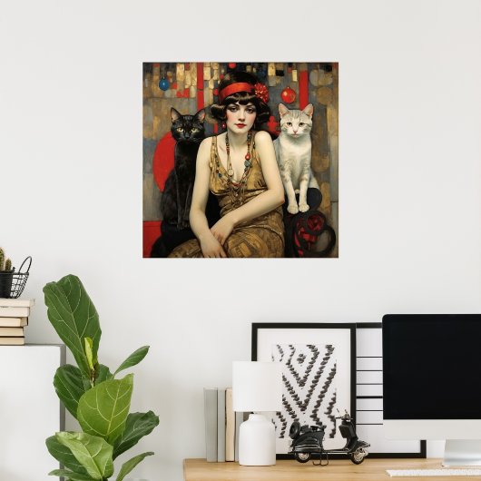 黒猫かわいらしと白猫のヴィンテージ ポスター (ホームオフィス)