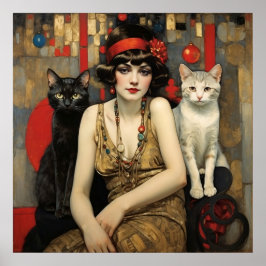 黒猫かわいらしと白猫のヴィンテージ ポスター