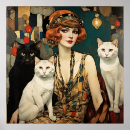 黒猫かわいらしと白猫のヴィンテージ ポスター