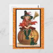 黒猫がカボチャにすわってかわいい魔女|過去記事 ポストカード (正面/裏面)