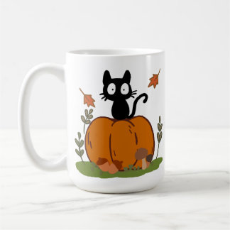 黒猫がカボチャの上に座っている コーヒーマグカップ