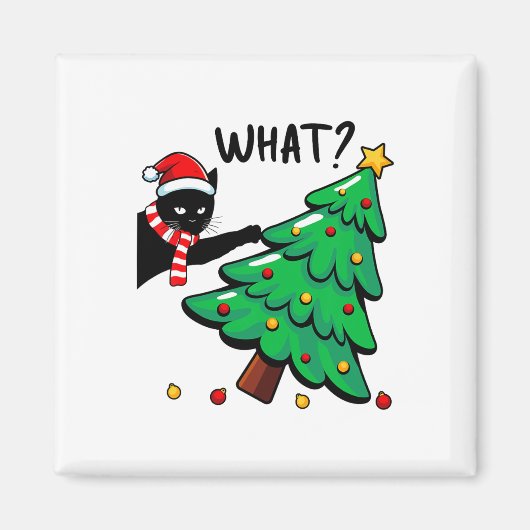 黒猫がクリスマスツリーを倒すのが楽しい 猫って何? マグネット (正面)