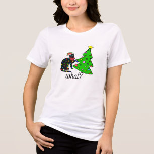 黒猫がクリスマスツリーを倒す面白いギフト トライブレンドTシャツ