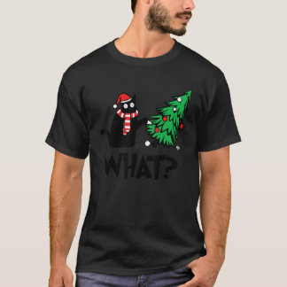 黒猫がクリスマスツリーを倒す面白いギフト Tシャツ