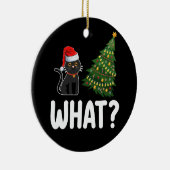 黒猫がクリスマスツリーを押している面白いデザイン セラミックオーナメント (右)