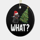 黒猫がクリスマスツリーを押している面白いデザイン セラミックオーナメント (左)
