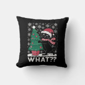 黒猫がクリスマスツリーを押している面白い猫 クッション (正面)