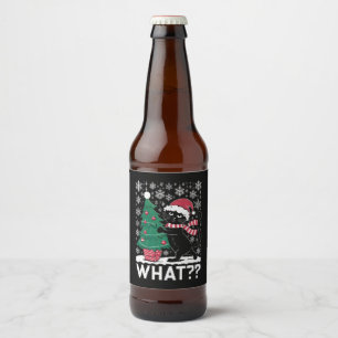 黒猫がクリスマスツリーを押している面白い猫 ビールラベル
