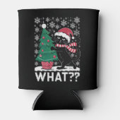 黒猫がクリスマスツリーを押している面白い猫 缶クーラー (正面)