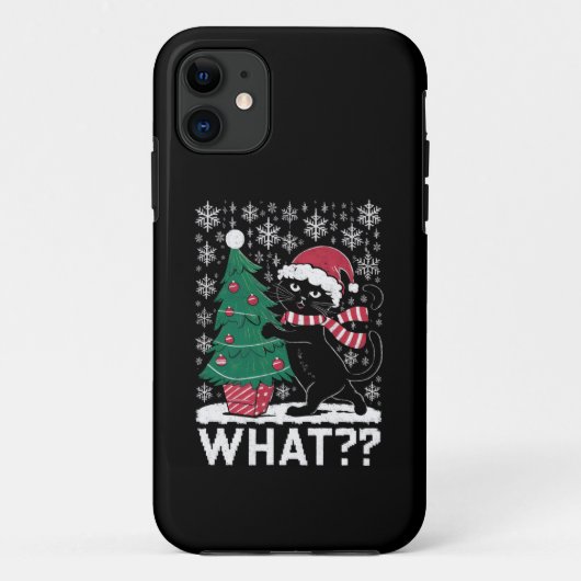 黒猫がクリスマスツリーを押している面白い猫 Case-Mate iPhoneケース (裏面)