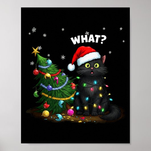 黒猫がクリスマスツリーを押す面白いタンクトップ ポスター (正面)