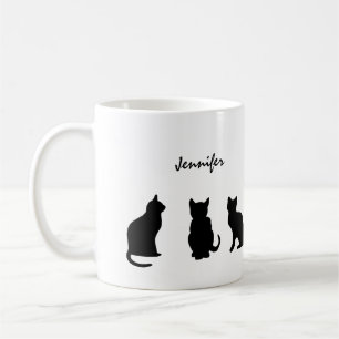 黒猫がシルエットパーソナライズされた コーヒーマグカップ