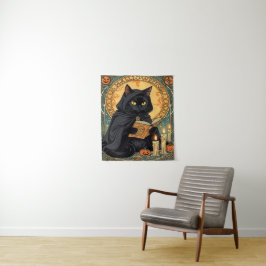 黒猫がジャック・オ・ランタン日記を読む タペストリー