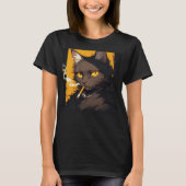 黒猫がタバコを吸っている面白いTシャツ Tシャツ (正面)