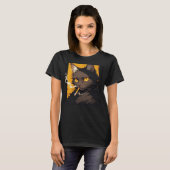 黒猫がタバコを吸っている面白いTシャツ Tシャツ (正面フル)