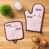 黒猫がニャーニャーと鳴く 鍋つかみ&鍋敷きセット (トップダウン)