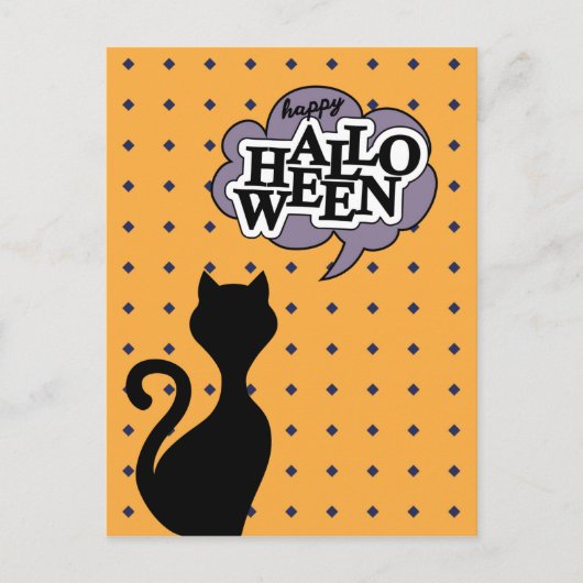 黒猫がハッピーハローウィン ポストカード (正面)