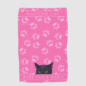 黒猫がホットピンクパーソナライズされたのゴルフタオルを手に ゴルフタオル (正面)