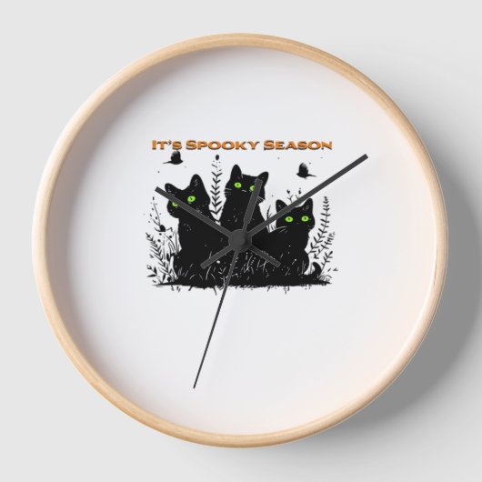 黒猫が不気味な季節クラシックのTシャツ 壁時計 (正面)