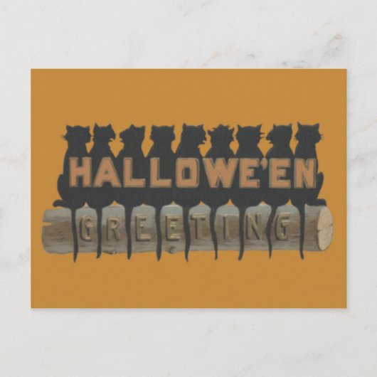 黒猫が丸太に座る影 ポストカード (正面)