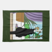 黒猫が外を見ている窓 キッチンタオル (横)