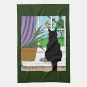 黒猫が外を見ている窓 キッチンタオル (縦)