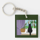 黒猫が外を見ている窓 キーホルダー (正面)
