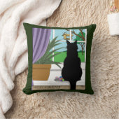 黒猫が外を見ている窓 クッション (ブランケット)
