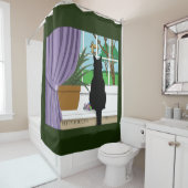 黒猫が外を見ている窓 シャワーカーテン (インサイチュ)