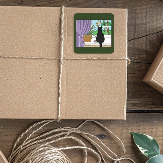 黒猫が外を見ている窓 スクエアシール