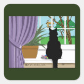 黒猫が外を見ている窓 スクエアシール (正面)
