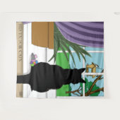 黒猫が外を見ている窓 タペストリー (正面(横))