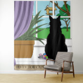 黒猫が外を見ている窓 タペストリー (インサイチュ)
