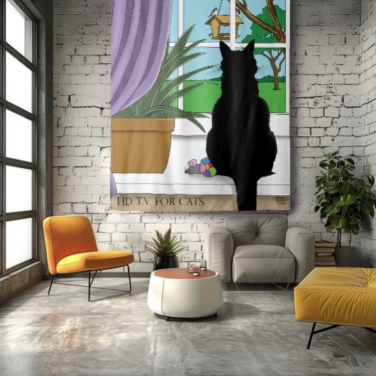 黒猫が外を見ている窓 タペストリー