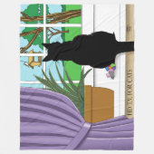 黒猫が外を見ている窓 フリースブランケット (正面)