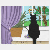 黒猫が外を見ている窓 フリースブランケット (正面(横))