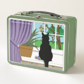 黒猫が外を見ている窓 メタルランチボックス (正面)
