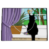 黒猫が外を見ている窓 ラージペーパーバッグ (正面)