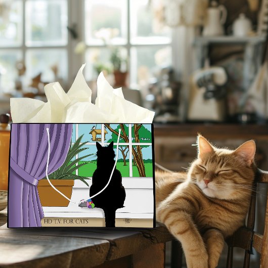 黒猫が外を見ている窓 ラージペーパーバッグ