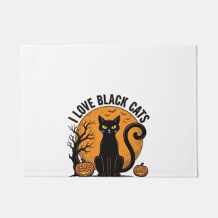 黒猫が好き ハロウィン ヴィンテージTシャツ デザイン 1 ドアマット