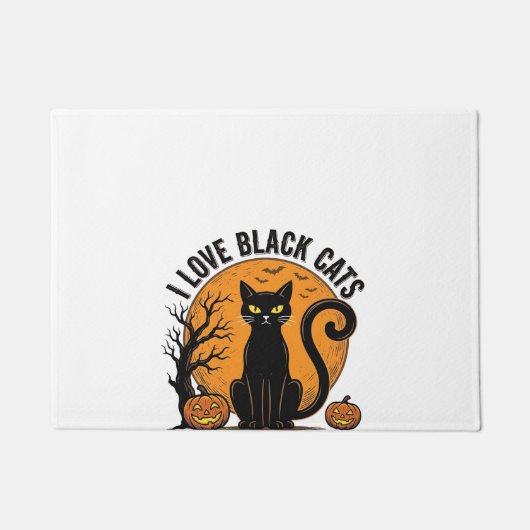 黒猫が好き ハロウィン ヴィンテージTシャツ デザイン 1 ドアマット (正面)