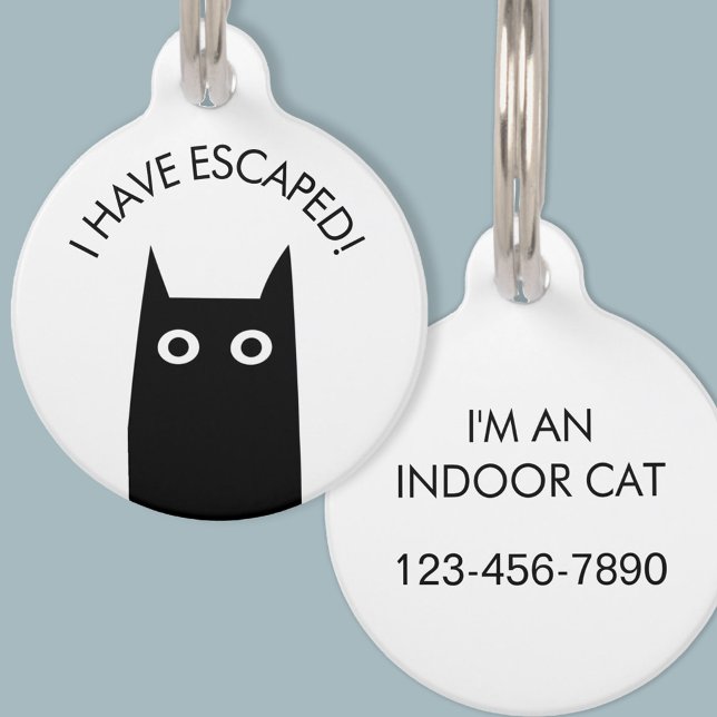 黒猫が屋内から逃げ出した ペット　ネームタグ (I have escaped indoor cat phone number pet tag)
