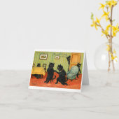 黒猫が恋に福を運ぶヴィンテージ カード (黄色い花)